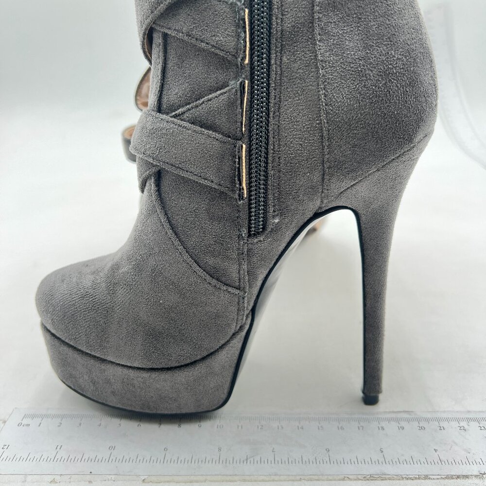 Women's Platform Round Toe Stiletto High Heels Knee High Boots Grey